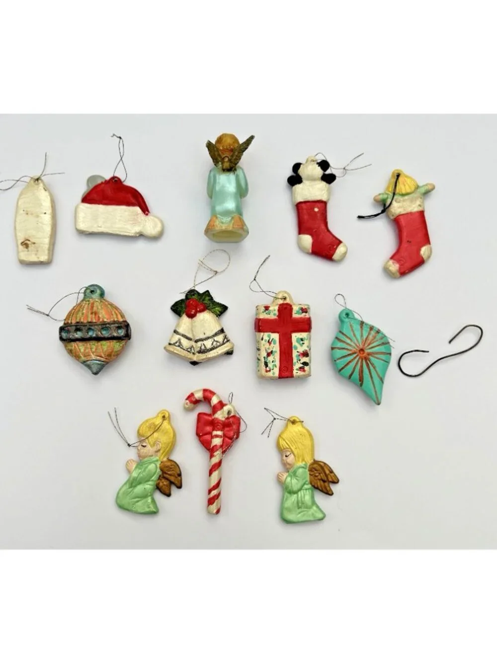 Vintage Handpainted Mini Ceramic Christmas Tree Ornaments Set of 12 Holiday